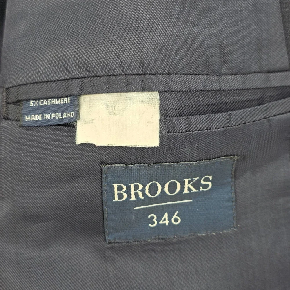 Brooks 346 Navy Blue Wool Cashmere Blazer Silver Crest Buttons Mens 46R Casual